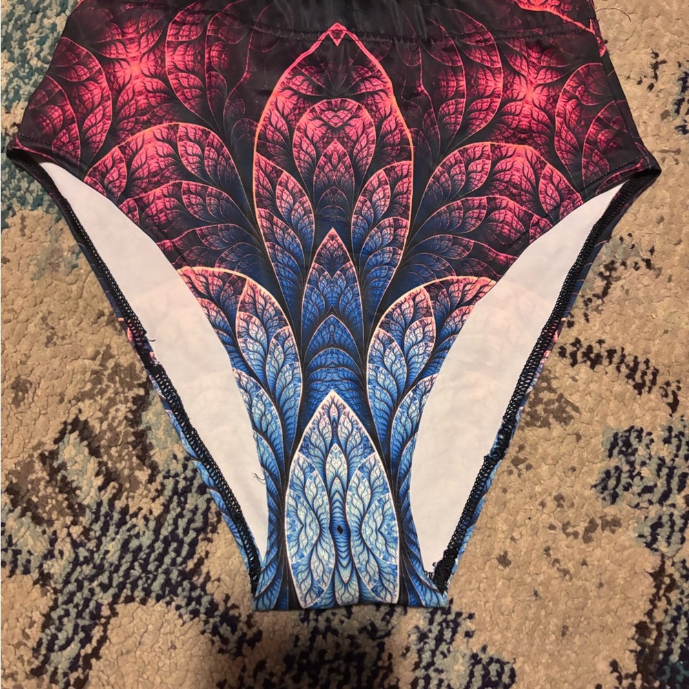 DEVIL WALKING/Small High Waisted Bikini Rave Bottoms/ Psychedelic Red/ Blue